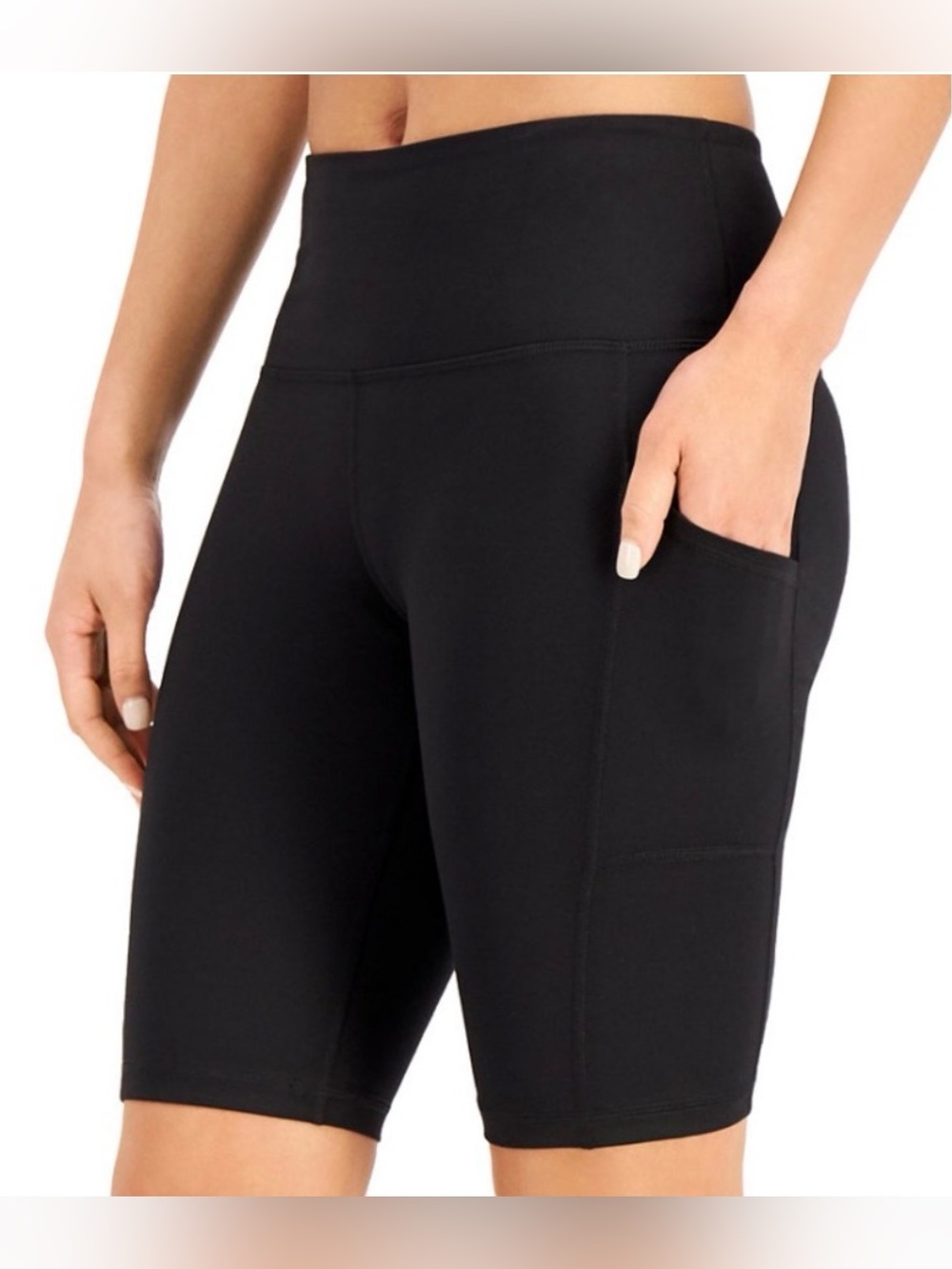 NWOT Ideology High-Rise Black Compression Bike Shorts, Size Small, Side Pockets